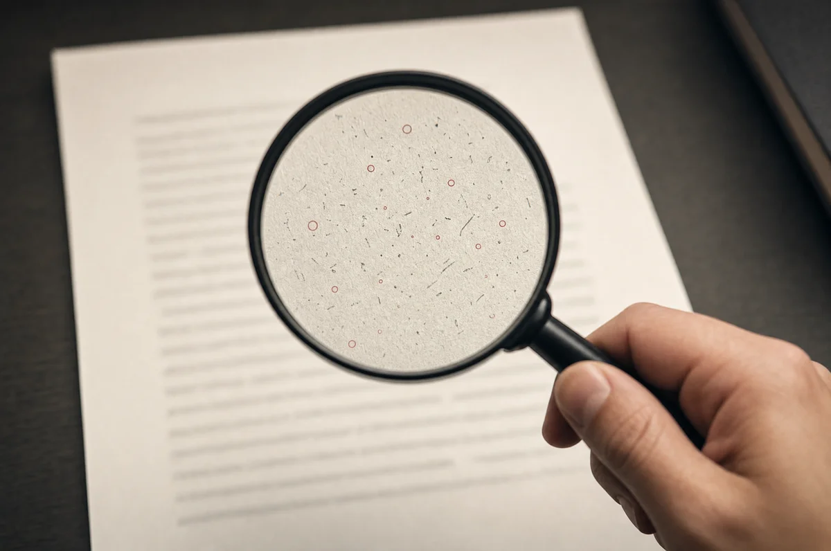 Scanning a config file with a magnifying glass reveals contamination under scrutiny